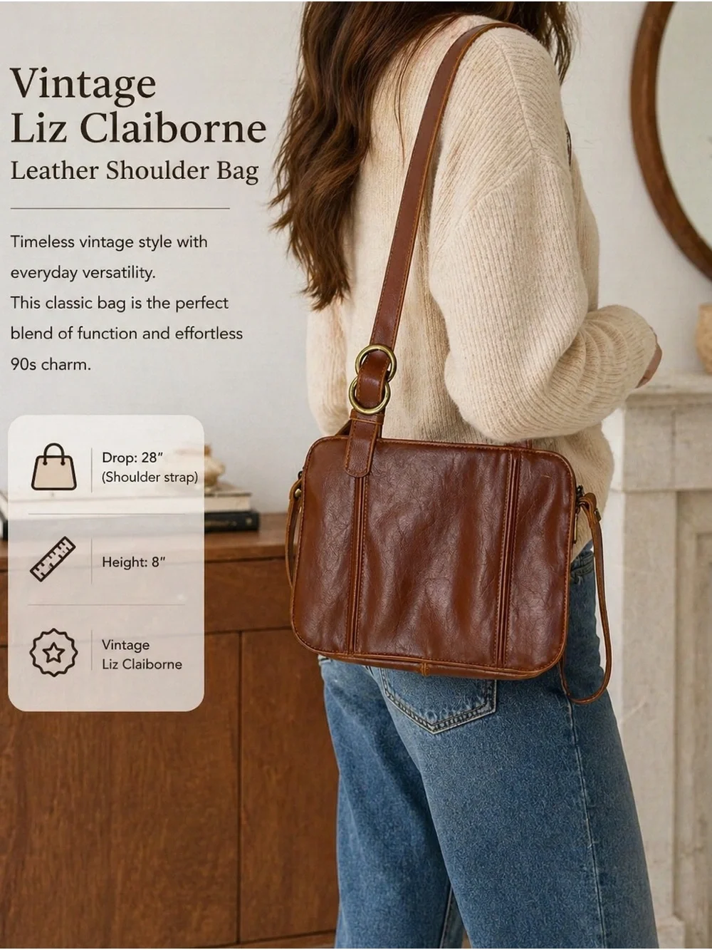 Liz Claiborne Chestnut Brown Leather Crossbody Shoulder Bag